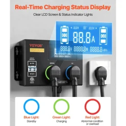 VEVOR Automatic EV Charging Switch, NEMA 14-30, Splitter Switch for Dryer & EV Charger, 24A Max 240V Smart Power Distribution with Circuit Breaker, Real-Time Display, for EVs, Ovens, Dishwashers, ETL