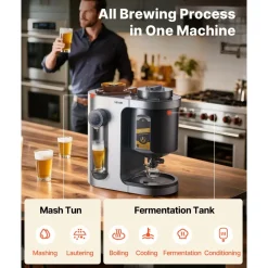 VEVOR Automatic Home Beer Brewer, 3.43 Gal All-in-One Home Brew Machine, 1500W Power Electric Beer Maker Machine with Mash Boil Device, 304 Stainless Steel Inner Tank, Auto Temp & Pressure Control