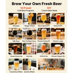 VEVOR Automatic Home Beer Brewer, 3.43 Gal All-in-One Home Brew Machine, 1500W Power Electric Beer Maker Machine with Mash Boil Device, 304 Stainless Steel Inner Tank, Auto Temp & Pressure Control