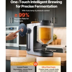 VEVOR Automatic Home Beer Brewer, 3.43 Gal All-in-One Home Brew Machine, 1500W Power Electric Beer Maker Machine with Mash Boil Device, 304 Stainless Steel Inner Tank, Auto Temp & Pressure Control