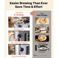 VEVOR Automatic Home Beer Brewer, 3.43 Gal All-in-One Home Brew Machine, 1500W Power Electric Beer Maker Machine with Mash Boil Device, 304 Stainless Steel Inner Tank, Auto Temp & Pressure Control