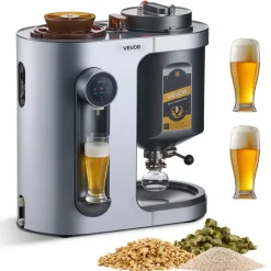 VEVOR Automatic Home Beer Brewer, 1500W Electric Beer Brewing Machine, 3.43 Gal All-in-One Home Brewer with Mash Boil Device, 304 Stainless Steel Internal Tank, Auto Temperature & Pressure Control