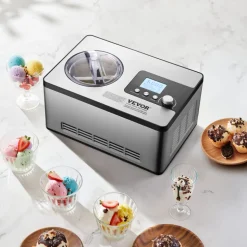 VEVOR Automatic Ice Cream Maker with Built-in Compressor, 2 Quart No Pre-freezing Fruit Yogurt Machine, Stainless Steel Electric Sorbet Maker, 3 Modes Gelato Maker with LCD Display & Timer, Silver