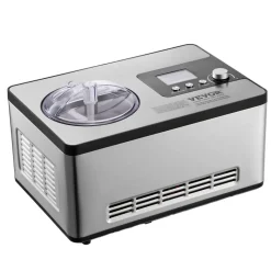 VEVOR Automatic Ice Cream Maker with Built-in Compressor, 2 Quart No Pre-freezing Fruit Yogurt Machine, Stainless Steel Electric Sorbet Maker, 3 Modes Gelato Maker with LCD Display & Timer, Silver
