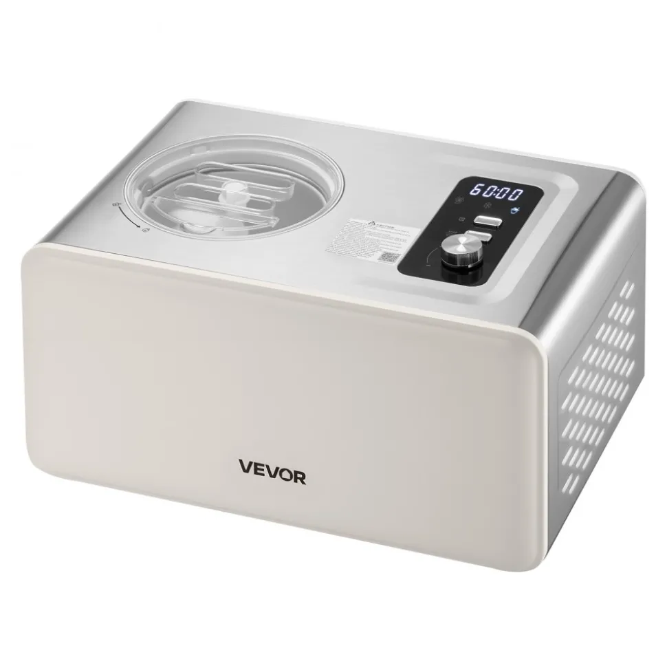 VEVOR Automatic Ice Cream Maker with Built-in Compressor, 2 Quart No Pre-freezing Gelato Maker, Electric Sorbet-Maker, 3 Modes Compressor Ice Cream Machine for Home Kitchen