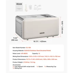 VEVOR Automatic Ice Cream Maker with Built-in Compressor, 2 Quart No Pre-freezing Gelato Maker, Electric Sorbet-Maker, 3 Modes Compressor Ice Cream Machine for Home Kitchen