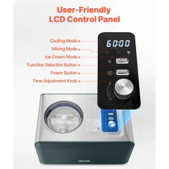 VEVOR Automatic Ice Cream Maker with Built-in Compressor, 1.5 Quart No Pre-freezing Gelato Maker, Electric Sorbet-Maker, 3 Modes Compressor Ice Cream Machine for Home Kitchen