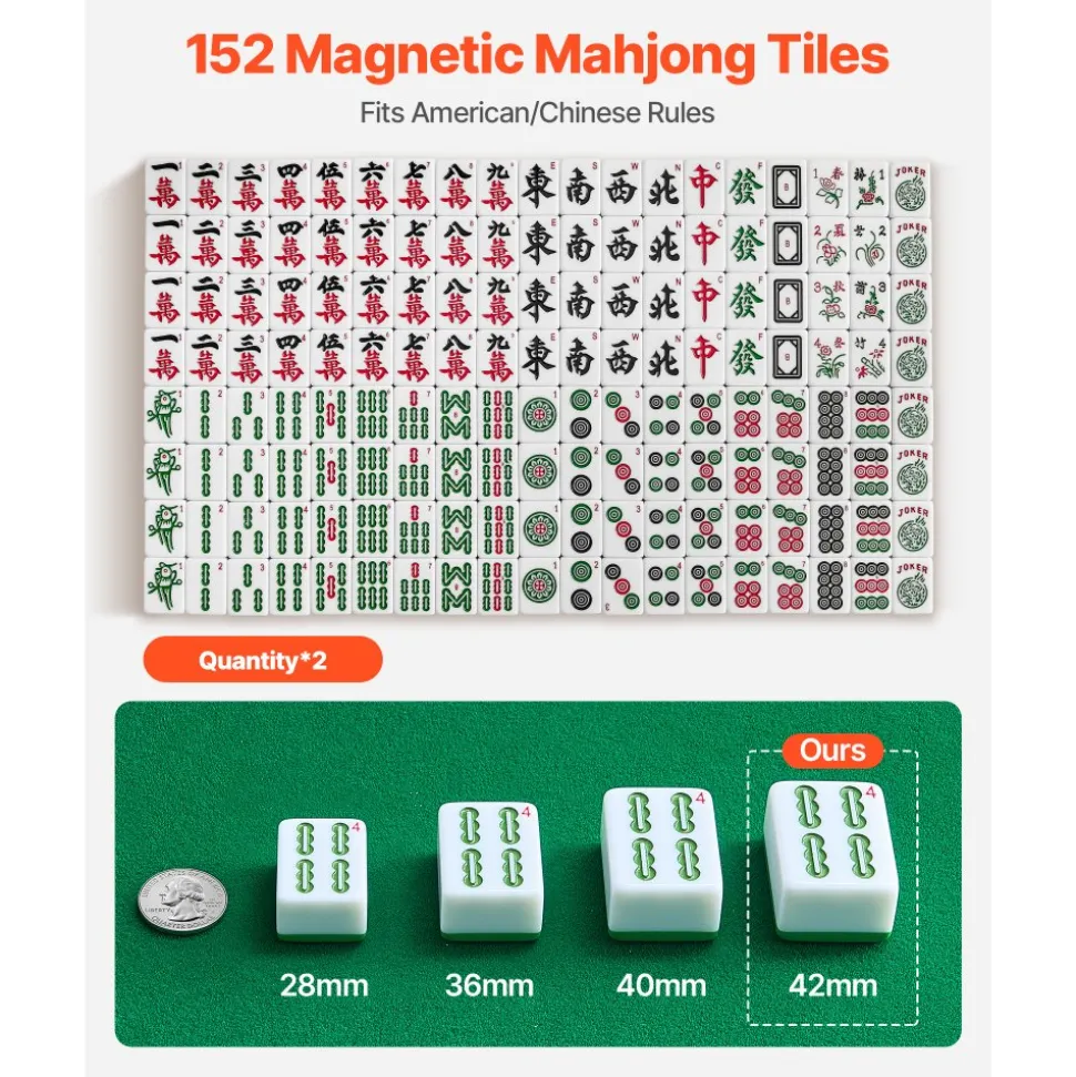 VEVOR Automatic Mahjong Table with Wheels, 2 Sets of 42 mm Tiles (152 Pcs), Roller Coaster Style Mahjong-Table, Foldable and Automatic Shuffler, for Home, Outdoor Leisure & Gifts for Mahjong Players
