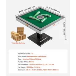 VEVOR Automatic Mahjong Table with Wheels, 2 Sets of 42 mm Tiles (152 Pcs), Roller Coaster Style Mahjong-Table, Foldable and Automatic Shuffler, for Home, Outdoor Leisure & Gifts for Mahjong Players