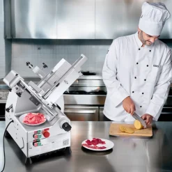 VEVOR Automatic Meat Slicer, 500W, Electric Deli Slicer Machine with 10 inch Sharp 75Cr1 Steel Blade, 0-0.67 inch Adjustable Thickness, 633 RPM Fast Slicing, for Frozen Meat, Cheese, and Bread