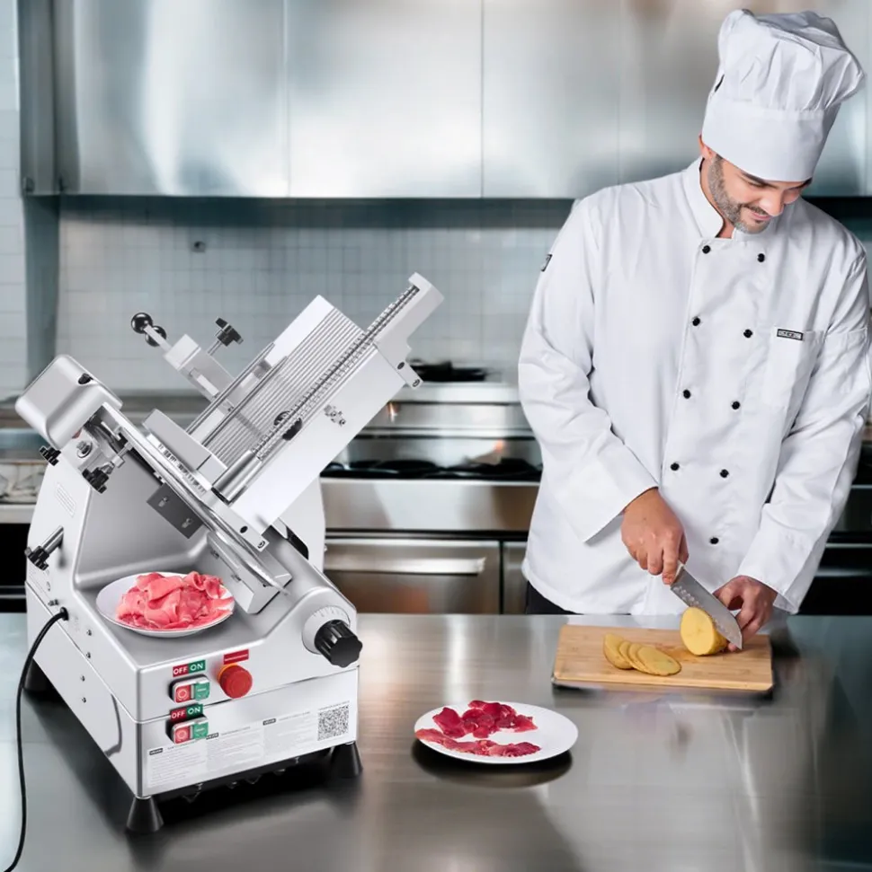 VEVOR Automatic Meat Slicer, 500W, Electric Deli Slicer Machine with 10 inch Sharp 75Cr1 Steel Blade, 0-0.67 inch Adjustable Thickness, 633 RPM Fast Slicing, for Frozen Meat, Cheese, and Bread