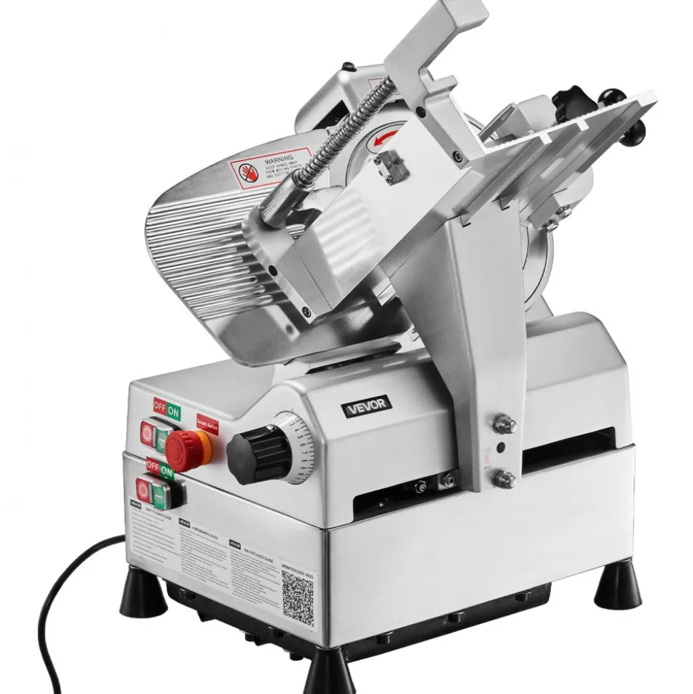 VEVOR Automatic Meat Slicer, 500W, Electric Deli Slicer Machine with 10 inch Sharp 75Cr1 Steel Blade, 0-0.67 inch Adjustable Thickness, 633 RPM Fast Slicing, for Frozen Meat, Cheese, and Bread