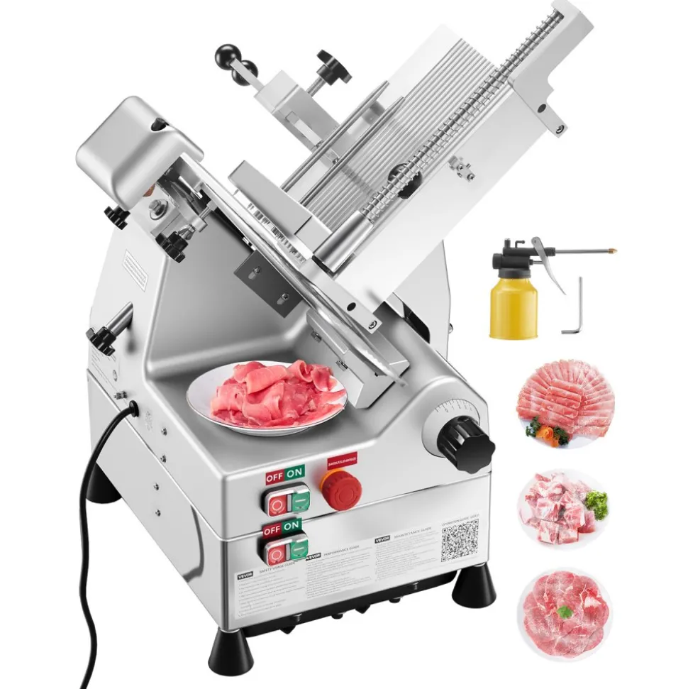 VEVOR Automatic Meat Slicer, 500W, Electric Deli Slicer Machine with 10 inch Sharp 75Cr1 Steel Blade, 0-0.67 inch Adjustable Thickness, 633 RPM Fast Slicing, for Frozen Meat, Cheese, and Bread