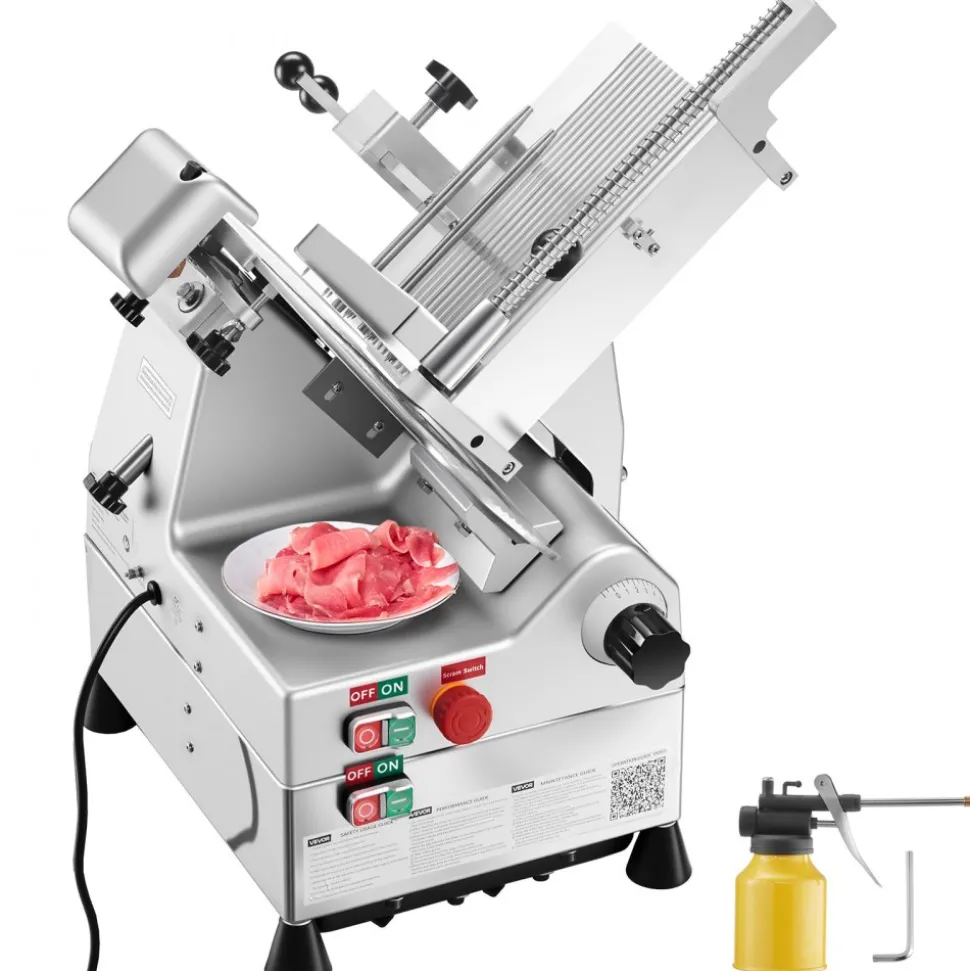 VEVOR Automatic Meat Slicer, 500W, Electric Deli Slicer Machine with 10 inch Sharp 75Cr1 Steel Blade, 0-0.67 inch Adjustable Thickness, 633 RPM Fast Slicing, for Frozen Meat, Cheese, and Bread