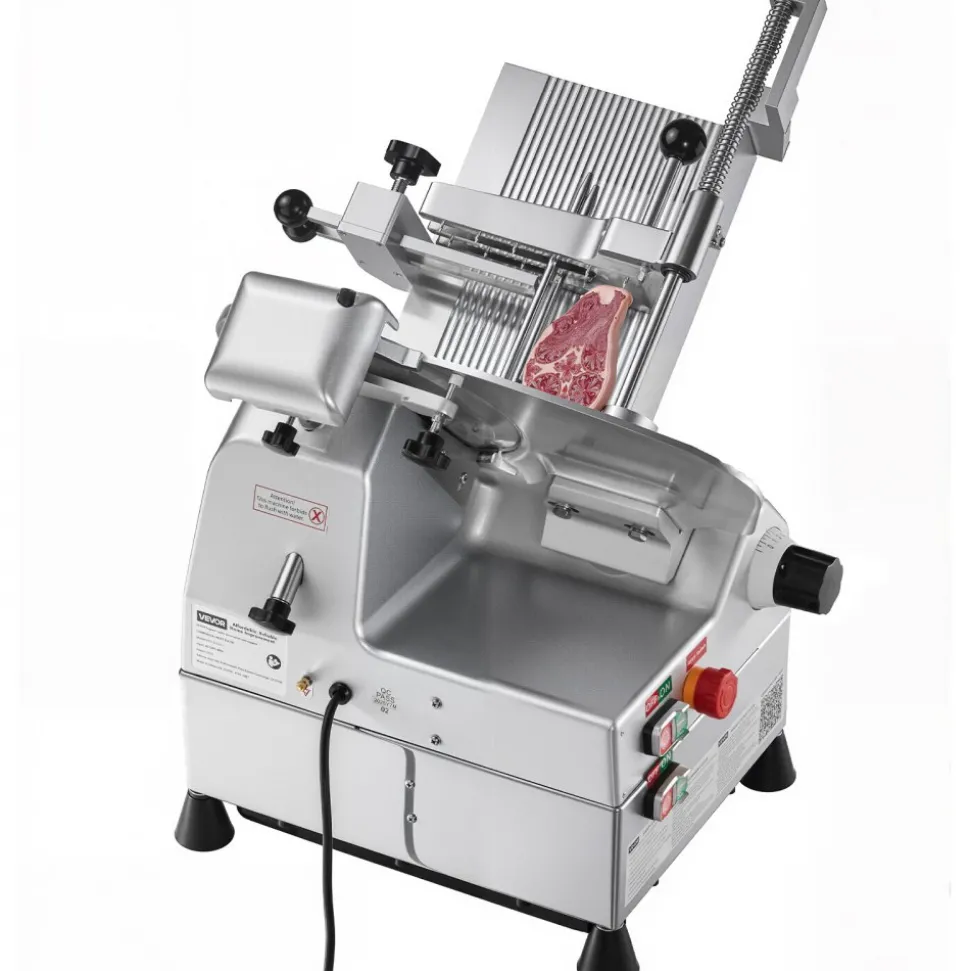 VEVOR Automatic Meat Slicer, 500W, Electric Deli Slicer Machine with 10 inch Sharp 75Cr1 Steel Blade, 0-0.67 inch Adjustable Thickness, 633 RPM Fast Slicing, for Frozen Meat, Cheese, and Bread
