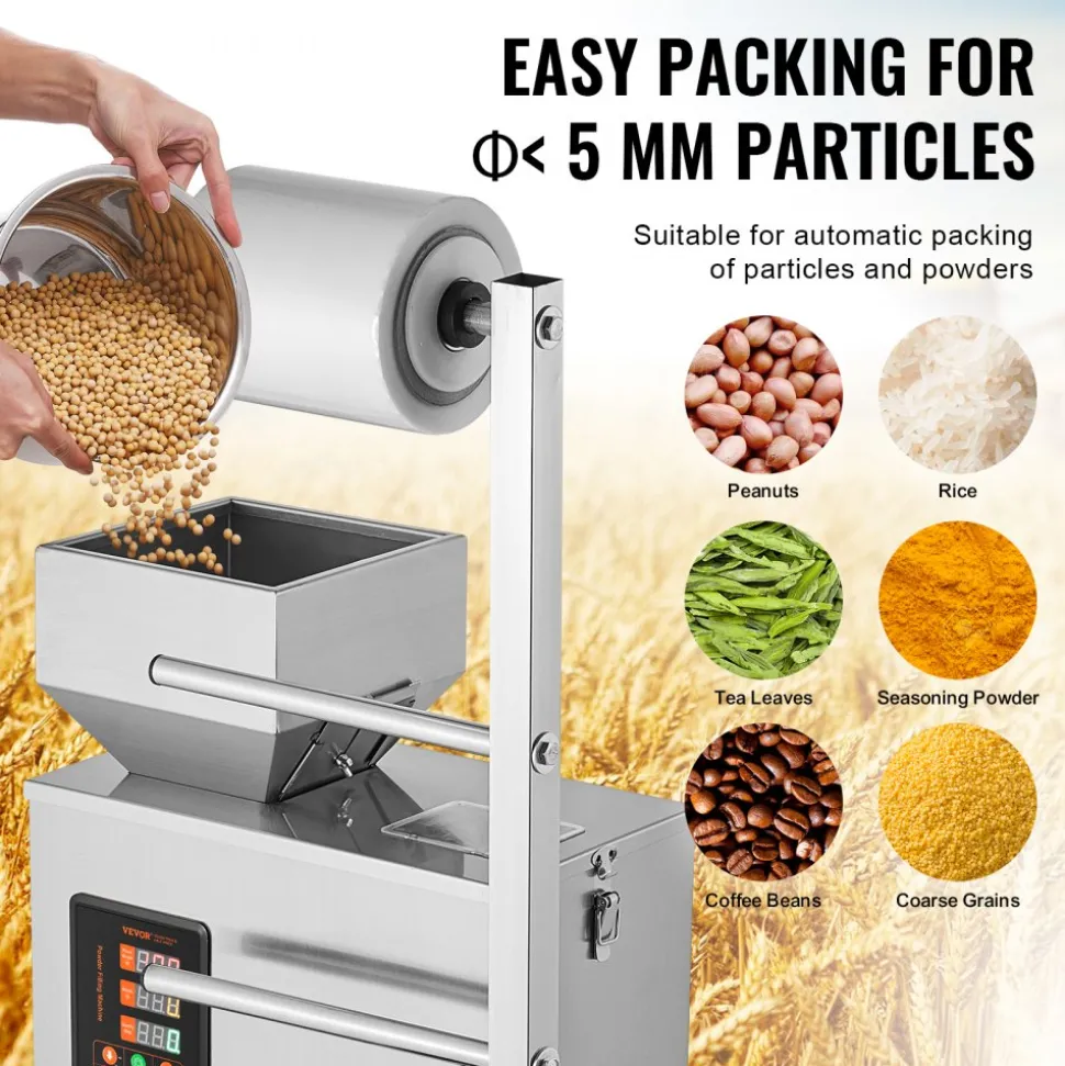 VEVOR Automatic Particle Packaging Machine, 0.002-0.22lbs/1-100g, Multi-Function Pouch Powder Sachet Weighting Filling Packing Machine, Powder Filler Machine for Tea Seeds Grains Flour Beans Glitter