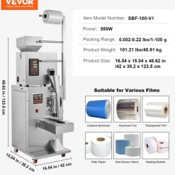 VEVOR Automatic Particle Packaging Machine, 0.002-0.22lbs/1-100g, Multi-Function Pouch Powder Sachet Weighting Filling Packing Machine, Powder Filler Machine for Tea Seeds Grains Flour Beans Glitter