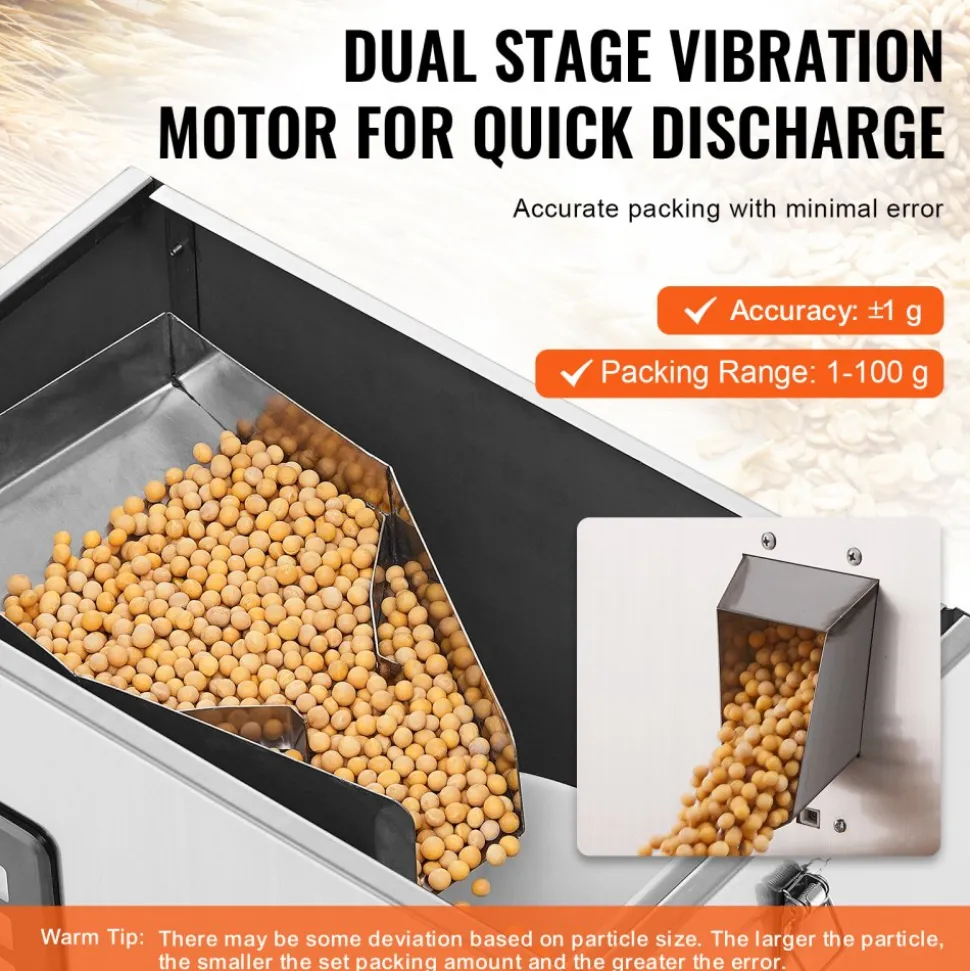 VEVOR Automatic Particle Packaging Machine, 0.002-0.22lbs/1-100g, Multi-Function Pouch Powder Sachet Weighting Filling Packing Machine, Powder Filler Machine for Tea Seeds Grains Flour Beans Glitter