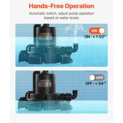 VEVOR Automatic Pool Cover Pump, 1/2 HP 1600 GPH, 120V Submersible Swimming Pool Cover Pump with 25 ft Power Cord, 25 ft Max Head Lift, Water Removal and Transfer Pump, for Pool Draining Hot Tubs