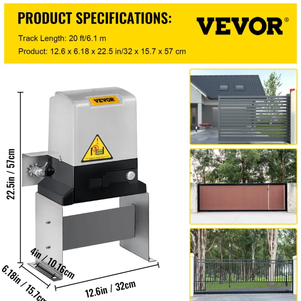 VEVOR Automatic Sliding Gate Opener 1400LBS with 2 Remote Controls, Gate Operator Hardware Kit for Security, Move Speed 43ft Per Min, Electric Rolling Driveway Slide Gate Motor
