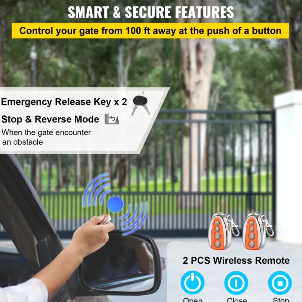 VEVOR Automatic Sliding Gate Opener 1400LBS with 2 Remote Controls, Gate Operator Hardware Kit for Security, Move Speed 43ft Per Min, Electric Rolling Driveway Slide Gate Motor