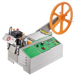 VEVOR Automatic Webbing Cutting Machine, Hot and Cold Ribbon Cutting Machine with Adjustable Temperature and LCD Display, Zipper Tapes Cutter for Nylon Webbing, Elastic Bands, Shoelaces