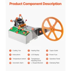 VEVOR Automatic Webbing Cutting Machine, Hot and Cold Ribbon Cutting Machine with Adjustable Temperature and LCD Display, Zipper Tapes Cutter for Nylon Webbing, Elastic Bands, Shoelaces