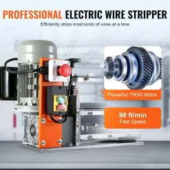 VEVOR Automatic Wire Stripping Machine, 0.06''-1.57'' Electric Motorized Cable Stripper, 750 W, 98 ft/min Wire Peeler with Visible Stripping Depth Reference, 10 Channels for Scrap Copper Recycling