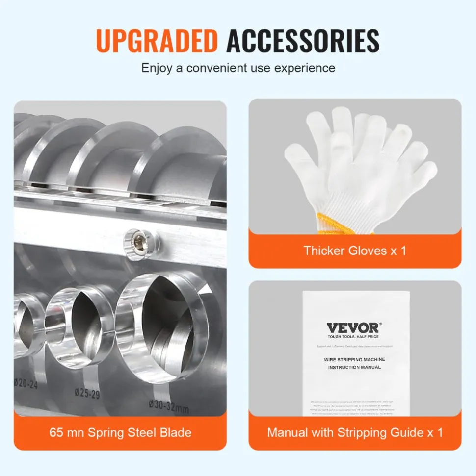VEVOR Automatic Wire Stripping Machine, 0.06''-1.57'' Electric Motorized Cable Stripper, 750 W, 98 ft/min Wire Peeler with Visible Stripping Depth Reference, 10 Channels for Scrap Copper Recycling