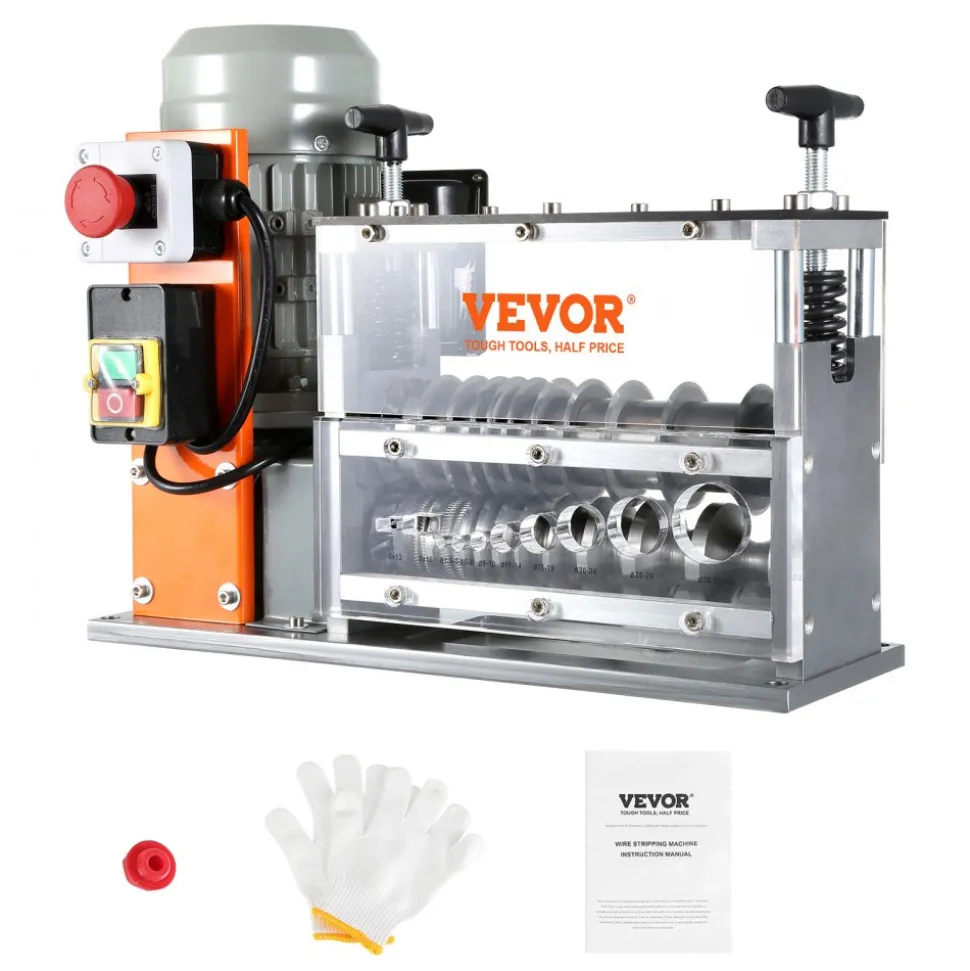 VEVOR Automatic Wire Stripping Machine, 0.06''-1.57'' Electric Motorized Cable Stripper, 750 W, 98 ft/min Wire Peeler with Visible Stripping Depth Reference, 10 Channels for Scrap Copper Recycling