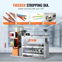 VEVOR Automatic Wire Stripping Machine, 0.06''-1.57'' Electric Motorized Cable Stripper, 750 W, 98 ft/min Wire Peeler with Visible Stripping Depth Reference, 10 Channels for Scrap Copper Recycling