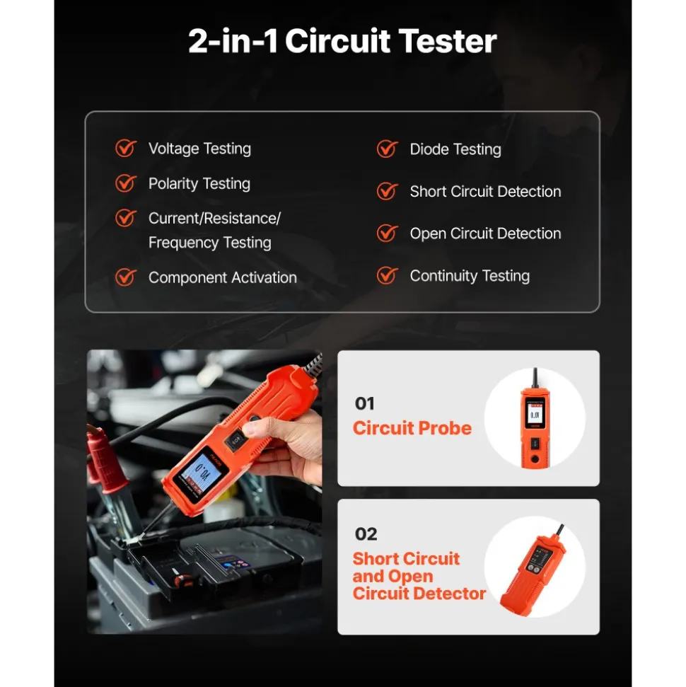 VEVOR Automotive Circuit Tester Kit, 8 - 35 DCV Power Circuit Probe Tester with TFT Color Display and Lighting, 2-in-1 Electrical Automotive Power Tester Probe with 19.7 ft / 6 m Extension Cable