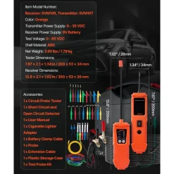 VEVOR Automotive Circuit Tester Kit, 8 - 35 DCV Power Circuit Probe Tester with TFT Color Display and Lighting, 2-in-1 Electrical Automotive Power Tester Probe with 19.7 ft / 6 m Extension Cable