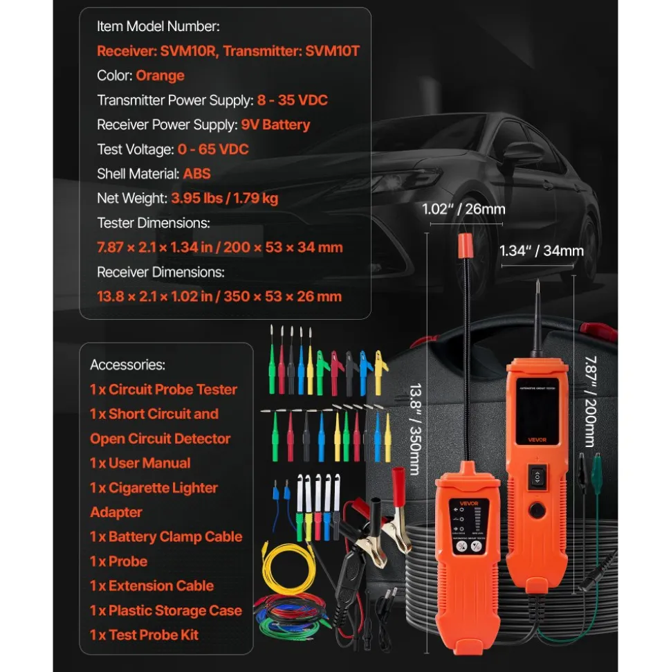VEVOR Automotive Circuit Tester Kit, 8 - 35 DCV Power Circuit Probe Tester with TFT Color Display and Lighting, 2-in-1 Electrical Automotive Power Tester Probe with 19.7 ft / 6 m Extension Cable