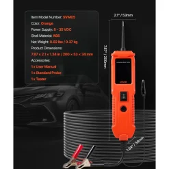 VEVOR Automotive Circuit Tester, 8 - 35 DCV Power Circuit Probe Tester with TFT Color Display and Lighting, Automotive Power Tester Probe with 13 ft / 4 m Cable, ABS Shell Electrical Detector Finder
