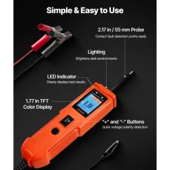 VEVOR Automotive Circuit Tester, 8 - 35 DCV Power Circuit Probe Tester with TFT Color Display and Lighting, Automotive Power Tester Probe with 13 ft / 4 m Cable, ABS Shell Electrical Detector Finder