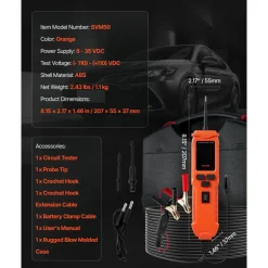 VEVOR Automotive Circuit Tester, 8 - 35 DCV Power Circuit Probe Tester with TFT Color Display and Lighting, Automotive Power Tester Probe with 19.7 ft / 6 m Cable, 2-in-1 Electrical Detector Finder