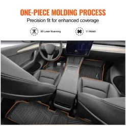 VEVOR Automotive Floor Mats, Fits for Tesla Model Y 2021-2024, 3 pcs Front and 2nd Row Liners, All Weather Custom Fit TPE Vehicle Floor Mats, Easy to Clean and Secure Floor Liners for SUV, Black