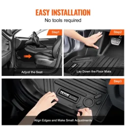 VEVOR Automotive Floor Mats, Fits for Tesla Model Y 2021-2024, 3 pcs Front and 2nd Row Liners, All Weather Custom Fit TPE Vehicle Floor Mats, Easy to Clean and Secure Floor Liners for SUV, Black
