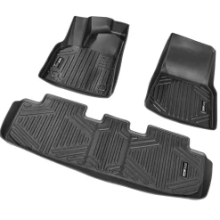 VEVOR Automotive Floor Mats, Fits for Tesla Model Y 2021-2024, 3 pcs Front and 2nd Row Liners, All Weather Custom Fit TPE Vehicle Floor Mats, Easy to Clean and Secure Floor Liners for SUV, Black