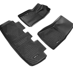 VEVOR Automotive Floor Mats, Fits for Tesla Model Y 2021-2024, 3 pcs Front and 2nd Row Liners, All Weather Custom Fit TPE Vehicle Floor Mats, Easy to Clean and Secure Floor Liners for SUV, Black