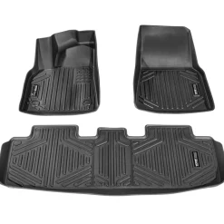 VEVOR Automotive Floor Mats, Fits for Tesla Model Y 2021-2024, 3 pcs Front and 2nd Row Liners, All Weather Custom Fit TPE Vehicle Floor Mats, Easy to Clean and Secure Floor Liners for SUV, Black