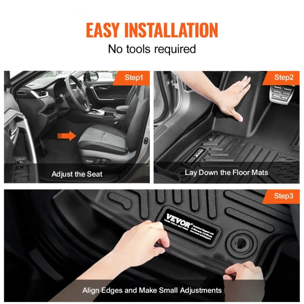 VEVOR Automotive Floor Mats, Fits for Toyota RAV4 (Not for Hybrid or Prime) 2019-2024, 3 pcs Front and 2nd Row Liners, All Weather Custom Fit TPE Vehicle Floor Mats, Easy to Clean for SUV, Black