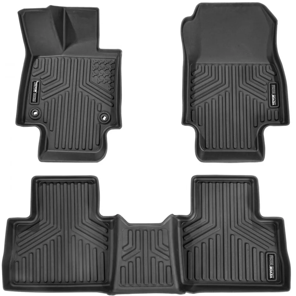 VEVOR Automotive Floor Mats, Fits for Toyota RAV4 (Not for Hybrid or Prime) 2019-2024, 3 pcs Front and 2nd Row Liners, All Weather Custom Fit TPE Vehicle Floor Mats, Easy to Clean for SUV, Black