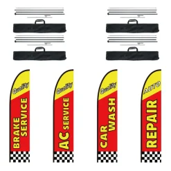 VEVOR Auto Repair Advertising Feather Flag with Pole Kit, Advertising Flags for Business Outside, Includes 4 Banner Flags, 4 Poles, 4 Ground Stakes, Swooper Flags for Businesses 16.3 FT