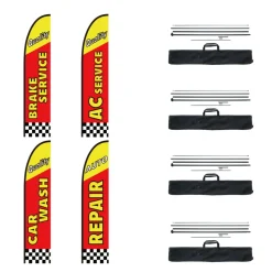 VEVOR Auto Repair Advertising Feather Flag with Pole Kit, Advertising Flags for Business Outside, Includes 4 Banner Flags, 4 Poles, 4 Ground Stakes, Swooper Flags for Businesses 16.3 FT