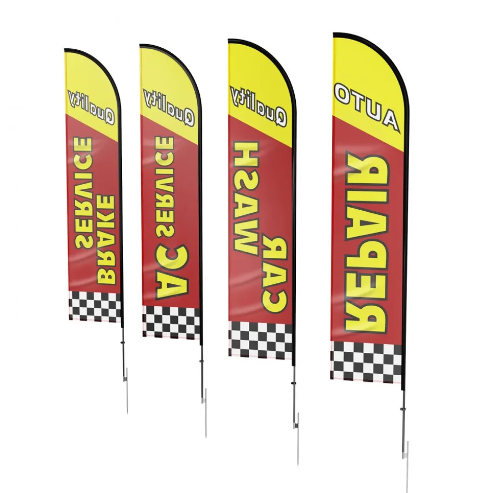 VEVOR Auto Repair Advertising Feather Flag with Pole Kit, Advertising Flags for Business Outside, Includes 4 Banner Flags, 4 Poles, 4 Ground Stakes, Swooper Flags for Businesses 16.3 FT