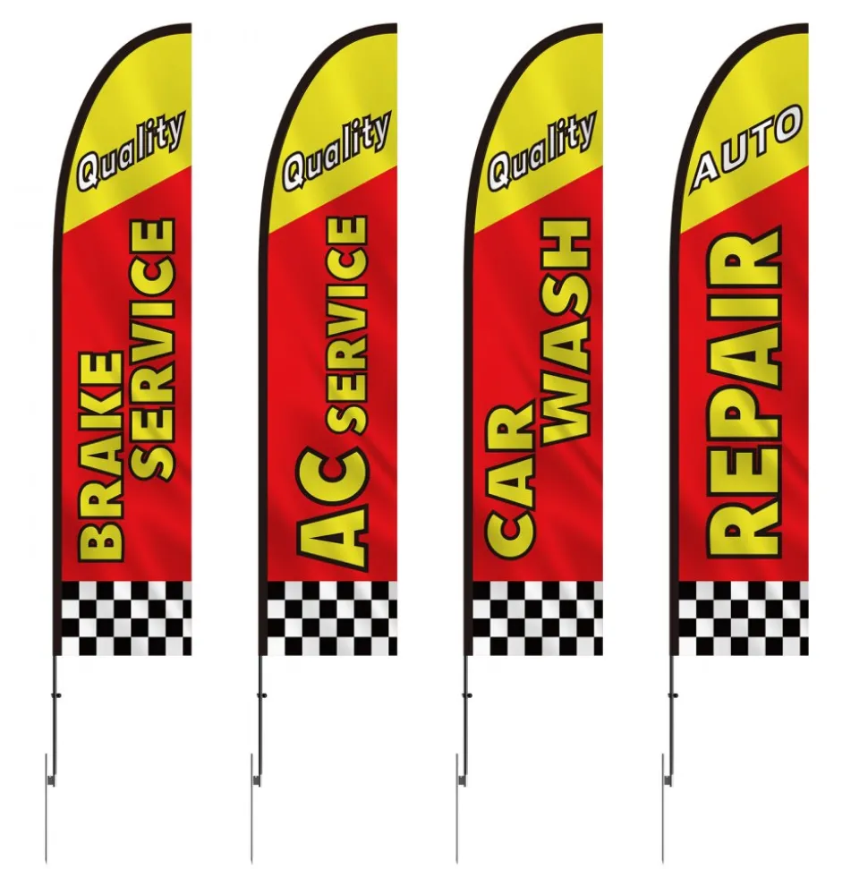 VEVOR Auto Repair Advertising Feather Flag with Pole Kit, Advertising Flags for Business Outside, Includes 4 Banner Flags, 4 Poles, 4 Ground Stakes, Swooper Flags for Businesses 16.3 FT