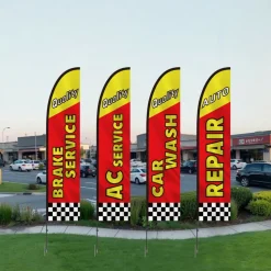 VEVOR Auto Repair Advertising Feather Flag with Pole Kit, Advertising Flags for Business Outside, Includes 4 Banner Flags, 4 Poles, 4 Ground Stakes, Swooper Flags for Businesses 16.3 FT