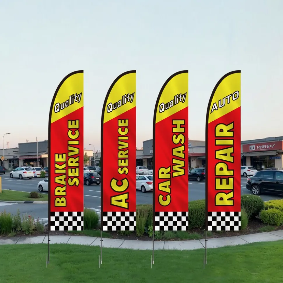 VEVOR Auto Repair Advertising Feather Flag with Pole Kit, Advertising Flags for Business Outside, Includes 4 Banner Flags, 4 Poles, 4 Ground Stakes, Swooper Flags for Businesses 16.3 FT
